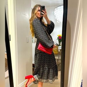 Max Studio Black and White Polka Dot Long Sleeve Dress